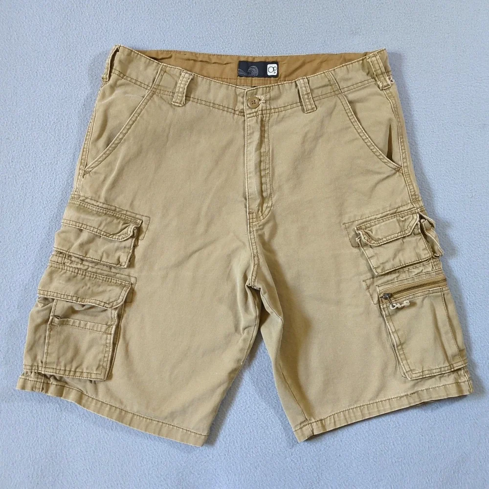 Ocean Pacific Cargo Shorts Mens 36 Tan Desert Camel Multi Pocket Cotton VTG Y2K
